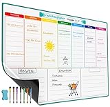 KTRIO A3 Magnetischer Wochenplaner für Haushaltsplan, Einkaufsliste, Essens- und Fitnessplanung. Nass & trocken abwischbares Whiteboard mit 7 Markern und Schwamm zum Aufhängen.