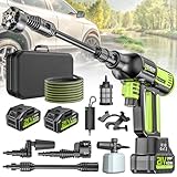 Akku Hochdruckreiniger, highsam Pressure Washer 4-Gang-Modus Max 120Bar, Druckreiniger Mobiler mit 2x4.0Ah Batterien, 6-in-1und 180° Drehbare Düse, Schaumsprüher, 5M Schlauch | Reinigung Bewässerung