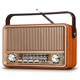 PRUNUS J-120 AM/FM/SW Retro Radio Klein, Kofferradio mit 1800mAh Akku, oder AC-Strom, Küchenradio Nostalgie Radio mit Bluetooth, Unterstützt USB/TF/AUX Funktion, Einfaches Radio für Senioren.