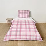 Hearda Kinderbettwäsche, Einfaches Gitter Bettwäsche Set für Bettwäsche Mädchen Jungen Mikrofaser Kuschelige Bettwäsche, Bettdecke und Kissen Set mit Reißverschluss (Rosa,90x190cm)