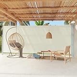 Mokuyary Seitenmarkise, einziehbar, 220 x 600 cm, cremefarben, Seitenmarkise für den Außenbereich, schützt vor Sonne oder Wind, Sichtschutz für Garten, Balkon, Terrasse
