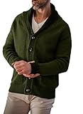 JMIERR Fleece Strickjacken Herren V Schalkragen Pullover mit Taschen Männer Winter Warmer Wolle Strickmantel Cable Knit Langarm Cardigan Grün XL