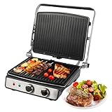 ProfiCook® Kontaktgrill für fettfreies Grillen | Elektrogrill für z.B. Panini, Steaks, Toasts | Elektro Grill mit stufenlos regelbarem Thermostat | Barbecue Grill mit 180° Öffnung | 2000W | PC-KG 1264