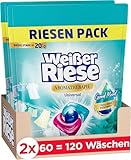 Weißer Riese Universal Trio-Caps Aromatherapie Lotus (120 Waschladungen), Waschmittel mit Good Mood-Duft für unwiderstehlich duftende & strahlend saubere Wäsche, 100% recycelbar