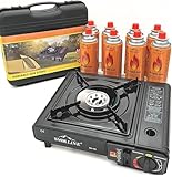 Gaskocher Campingkocher set inkl. 8 Butan Gas Kartuschen 227g Campingkocher 1- flammig max. Leistung 2,2 KW Camping Herd Outdoor Tischgrill Piezozündung Tragekoffer