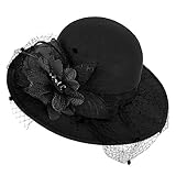 Damen Bowler Fedora Hut mit breiter Krempe, Vintage-Schlapphut aus Filz mit Schleier, für Winter, Kentucky, Hochzeit, Party