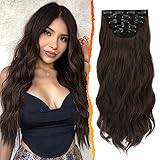 BARSDAR Clip in Extensions, 5 PCS Lange Wellige Clip in Haarverlängerungen Dickes Natürliches Weiches Synthetisches Haarteil Für Frauen Mädchen -45 cm, Dunkles Schokoladenbraun