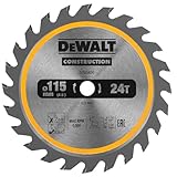 Dewalt Bau-Kreissägeblatt Construction für Akku-Handkreissäge DT20420 (115/9,5mm 24WZ, 20° Zahnwinkel, 1,5mm Schnittbreite, für den universalen Einsatz, mit Nail Tough zum Sägen von Holz mit Nägeln)