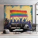 Art Fototapeten Vintage Vlies Wandgemälde, Regenbogen Menschenmenge Wandtapete für Wohnzimmer Schlafzimmer Büro Flur, 350 x 256 cm (WxH) Wandbild Wanddekoration Wohnzimmer Schlafzimmer