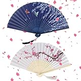 GGISUI 2 Stück Fächer Hochzeit Faltbare Handfächer Bambus und Seide mit Quaste Fecher für Damen, Chinesischen Stil Hand Fächer für Wanddekoration Dekoration Hochzeit Sommer Geschenke