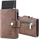 TENBST Slim Wallet mit Münzfach, Geldbörse Herren RFID Schutz, Kunstleder Portmonee Herren, Automatisches Pop-up-Kreditkartenetui, Braun, Classic