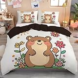 Bettwäsche Cartoon-Biber 200 X 200 cm Mikrofaser Kinder, Niedliche Tiermotive Bettbezug Für Jungen Mädchen Teenager Zimmer, Weiches Bequemes Bettwäscheset Mit Reißverschluss Und 2 Kissenbezug Weiß