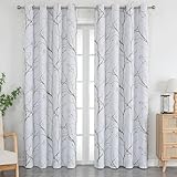 JANMEYO Verdunkelungsvorhänge, Sonnenvorhänge, bedruckt, Baumzweige, wärmeisolierend, für Wohnzimmer, Balkon, Schlafzimmer, Dekoration, 2 Paneele, Grün, 55 x 69/140 x 175 cm (B x H x T)