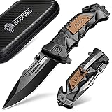 NedFoss DA75 Profi Rettungsmesser, 10cm Klappmesser mit Gurtschneider & Glasbrecher, Taschenmesser mit Liner Lock & Kugellager, Einhandmesser für Auto, Outdoor-Notfallmesser mit Gürtelclip