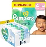 Pampers Harmonie Aqua Baby Set mit Windeln Größe 4 (9-14kg, 174 Stück), MONATSBOX, und Aqua Baby Feuchttücher, 720 Tücher (15 x 48), Baby Erstausstattung