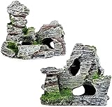 2pcs Aquarium Rock Cave Dekoration mit Grün Gras für...