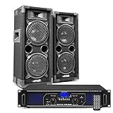 MAX26 PA Anlage Komplett Set, 1200 Watt DJ Boxen Set...