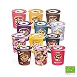 mymuesli BIO Müsli 12er Mix 2Go DELUXE - Super schokoladig bis zu aromatisch fruchtig - Abwechslungsreiche Sorten im praktischen Portionsbecher to go für Schule, Arbeit oder Unterwegs – Ohne Palmöl