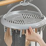 BLSYHDH Runder Wäscheständer, Faltbarer Wäschebügel, Wäscheständer, Kleiderbügel aus Kunststoff, Wäscheklammern, Runder Wäschebügel aus Kunststoff mit Clips, Haushaltswäscheklammer(Grau)