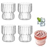 Cappuccino Gläser Espressotassen Set (4 X 250ml) | Kaffeegläser Dessertgläser Teeglas Ripple Kaffeebecher Saftgläser Klein | Origami-Stil Aus Borosilikatglas Für Latte, Tee, Eis, Milch, Bier