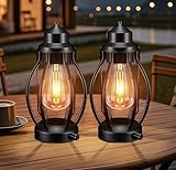 pearlstar 2 Stück Laternen für Draußen Metall Batteriebetriebene Tischlampe Vintage Dekor USB Aufladbarer Gartenlaterne Hängend LED Dimmabel Lampe für Garten Camping Indoor Outdoor Wohnzimmer