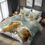 Maus Cute Bettwäsche 135x200 Bügelfreie - Schneeflocken Hamster Winter Muster, Renforce Wendebettwäsche Bettbezug 2er Set Cozy Mikrofaser Mit Reißverschluss, 1 Kissenbezug 80x80, Geschenk Maus LS813