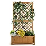 RELAX4LIFE Blumenkasten mit Rankgitter, Pflanzkasten mit Spalier & Entwässerungslöchern, Rankkasten Holz, Gartenspalier für Kletterpflanzen, Gartenbeet für Balkon Terrasse, 90×44,5×180,5cm, Natur