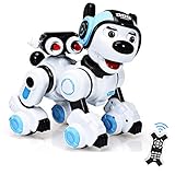 RELAX4LIFE Ferngesteuerter Roboter Hund, intelligentes Roboterhund mit Zielschießplattform, Programmierbarer Roboter Welpen, Singen & tanzen & blinken, Hundespielzeug Kinder, RC Interaktiv (Blau)