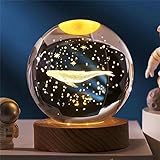 letaofang The Moon 3D Crystal Ball Night Light for Children's LED Night Light with Wooden Base Night Light, Gift Decoration Bedroom Fantasy