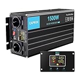 CAPTOK 1500W Wechselrichter 12V auf 230V Reiner Sinus KFZ Spannungswandler mit Fernbedienung 5V 2,4A USB Multifunktions-LCD-Digitalanzeige Wandler