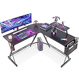 ODK Gaming Tisch, Computertisch, Gaming Schreibtisch mit runder Ecke, Gaming-Tisch mit Monitorablage, 127 x 127cm, Schwarz