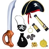 Halloween Piraten Cosplay Kostüm Kinder - beinhaltet Piratenstirnband, Piraten-Augenklappe, Piratenbandana, goldene Halskette, Ohrringe, 8er Pack (Stil-1)