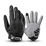 I Kua Fly Vollfinger Fahrradhandschuhe Männer Touchscreen Kompatibel MTB Handschuhe mit Gel für Herren Damen (Schwarz, L)