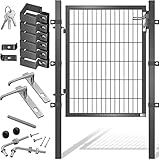 KESSER® Gartentor Premium Gartentür aus Metall verzinktem Stahl, Gartentür für Stabmattenzau Zauntor, Hoftor, inkl. Pfosten mit Schloss Türklinke und Schlüssel, 120 x 106cm Anthrazit