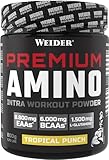 WEIDER Premium Amino Intra Workout Drink mit EAA/ BCAA Aminosäure Komplex hochdosiert, mit L-Glutamin, Elektrolyten und Dextrin, Tropical, 800g