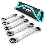 DURATECH Doppel-Ratschenschlüssel-Satz, Ratschen-Ringschlüssel-Satz, Doppelringschlüssel Ratsche Gekröpft Schraubenschlüssel Set, Umschaltbar, 5-teilig, Metrisch, SW 6-21mm, mit Aufbewahrungstasche