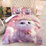 Bettdecke 200X200 Druck 4 Jahreszeiten Bettdecken,Quilted Steppbettdecke 200Gsm Mikrofaser Füllung Steppdecke Bettdecke Waschbar Antiallergisch Decke Mit 2 Kissenbezügerosa Katze