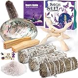 ZHHGOO Räucherset: Salbei, Zeder, Weißer Salbei (2 Bündel), Palo Santo (2 Wurzeln), Abalone-Muschel - Zur Energetischen Reinigung und Beseitigung Negativer Energien