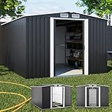 ONBEST Premium Metall Gerätehaus mit Fundament & Schiebetür – Geräteschuppen Gartenhaus Metallgerätehaus in anthrazit – 3 Größen zur Wahl (XL)