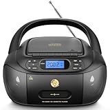 Hernido CD-Player mit Kassette, CD Boombox mit Bluetooth, UKW-Radio, Eingebauten Stereo-Lautsprechern, Wiederaufladbarem CD/Tape-Player, AUX-Eingang, USB-Wiedergabe, Kopfhörerausgang