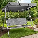 GVDV 3-Sitzer Hollywoodschaukel mit Verstellbarem Sonnendach – Wetterfeste Gartenschaukel für Erwachsene aus Stahl, Stabil & Bequem, Perfekt für Garten, Terrasse & Poolbereich, Grau