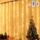 JIANNZT USB Lichtervorhang, 3x3M 300 LED Lichterketten Vorhang Dimmbar 8 Modi mit Fernbedienung und Timer, Wasserdichte Lichterkette Gardine für Innen Außen Deko, Zimmer, Schlafzimmer, Hochzeit