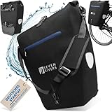 SEVENRIVERS 2in1 Fahrradtasche Gepäckträgertasche wasserdicht 100% PVC frei + Laptopfach + Schultergurt – Fahrrad Tasche für Gepäckträger (Schwarz)