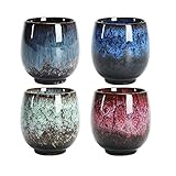 NBCDY Japanische Teetasse, Keramik-Teetassenset, handgefertigtes 4er-Set, mehrfarbige, flammglasierte Keramikbecher, für Zuhause, Büro, Geschenke, Sake Cups Teetassen