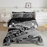 Erosebridal Rennwagen-Bettwäsche-Set für Jungen, Sportwagen, cooles Rennwagen-Bett-Set für Jungen, Mädchen, Kinder, Herren, schwarz-grau, Rennwagen, Gamer-Bettwäsche-Set, Auto, Schlafzimmer,
