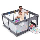 Dripex Laufstall Baby 127x127cm, Laufgitter baby Absperrgitter mit atmungsaktivem Netz Schutzgitter Krabbelgitter für Kinder, Sicherheitsspielplatz, Dunkelgrau