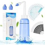 URAQT Nasendusche mit Salz, 300ml Neti Pot Sinus Spülung, mit 20x Salz,10 x Thermometer-Aufkleber, Nasenspülkanne zur Nasenreinigung und Nasenspülung, Nasenspülsalz für Erwachsene und Kinder