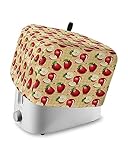 Toaster-Staubschutz mit Taschen, roter geschnittener Apfel mit grünen Blättern, weich, waschbar, 4-Scheiben-Toaster-Abdeckung, staubdichte Abdeckung für kleine Geräte und Fingerabdruckschutz