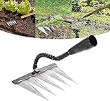 Garden Harke, Schwerlast Gartenrechen Metal Kohlenstoffstahl Garten Rechen, Effiziente Unkraut Handrechen, Garten Hinterhof Rechen, Gartengeräte Unkraut Hacke Für Jäten Lockern Pflanzen Säen(5 Zinken)