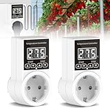 2 Stück Thermostat Steckdosen Digitaler Temperaturregler 230V, Heizung Kühlen Thermostat mit Fühler Sonde LCD Bildschirm Digital Steckerthermostat für Gewächshaus Aquarium Terrarium Reptilien